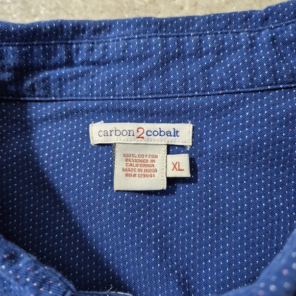 Carbon 2 Cobalt Shirt Mens XL Blue Polka Dot Button Down Oxford Office Academia - Picture 3 of 9